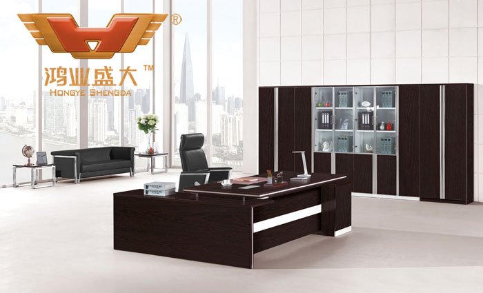 板式辦公桌班臺 高檔貼皮板式辦公桌 豪華老板臺HY-JT01